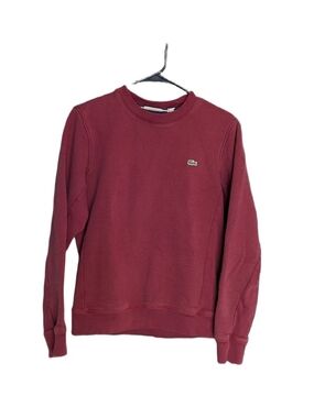 Lacoste Men Fitted Crewneck Cotton Crocodile Sweater Maroon Red Size Small